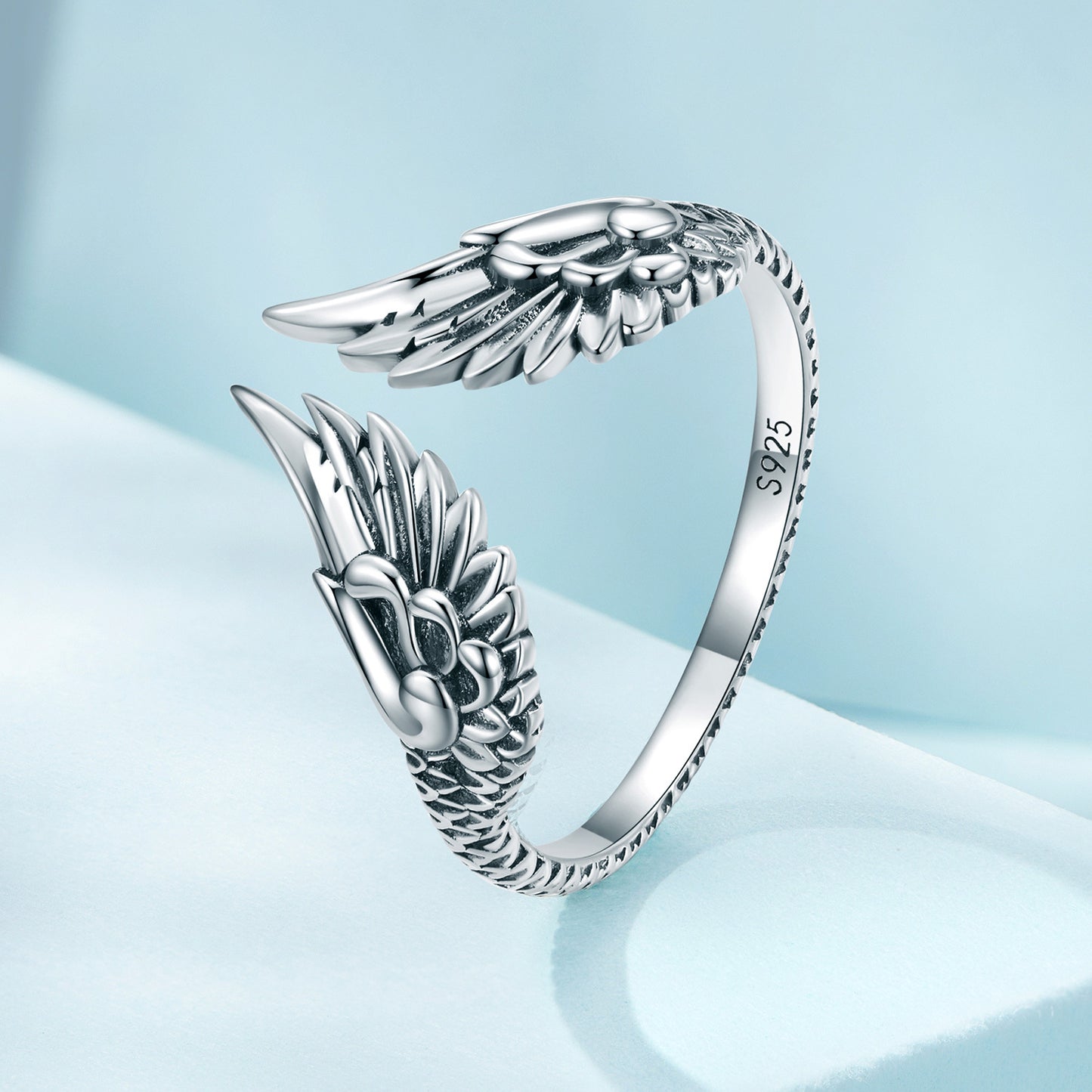 925 Sterling Silver Angel Wing Adjustable Cuff Ring